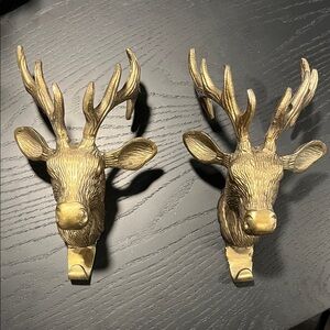 Pair of Brass tone Deer Head Wall Hooks